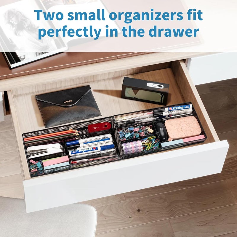 shenee Desk Drawer Organizer Tray,Drawer Organizer for Office and Home,Desk Organizer with Drawers,4 Compartments,Non-Slip Desk Organizers and Accessories for Stationery Makeup School (Black) - Image 3